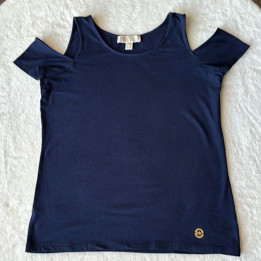 Micheal Kors cold shoulder top navy blue medium